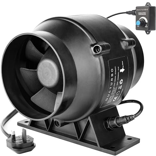 DUCTURBO 4 Inch Inline Duct Fans Plastic Housing, 160 CFM Ventilation Exhaust Fan Ideal for Indoor Heating Cooling Transfer Or Grow Tents Air Boosting, With Variable Speed Controller
