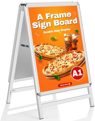 WIIGO Kundenstopper A1 – Doppelseitiger wetterfester Plakatständer, A-Rahmen Ständer Outdoor, Aufsteller für Werbung & Messen (A1, Silber)
