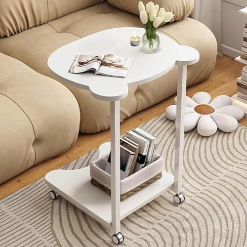 C Shaped Sofa Side Table With Wheels - Slim End Table, For Small Spaces, Couch Side Table With Large Table-Top, TV Dinner Tray Table, Slide Under Snack Table