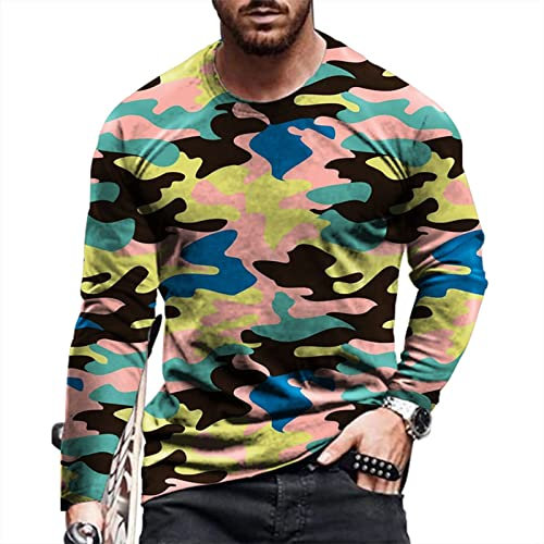 Herren-Top, langärmelig, Camouflage-T-Shirt, Vintage-Stil, Militär, Camouflage, athletisch, Kompressionsshirt, Workout, Angeln, Jagd, Shirt, weich, schnell trocknend, leichte T-Shirts, 1 gelb, 38