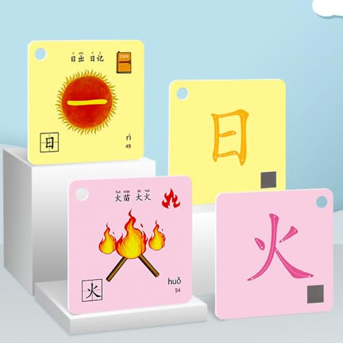 AIJUSSS Carte d'alphabétisation Chinoise, Apprentissage du caractère Chinois avec Livre Hanzi, Cartes mémoire Chinoises pour débutants, 500 Feuilles, Taille: 3,1 x 3,1 Pouces