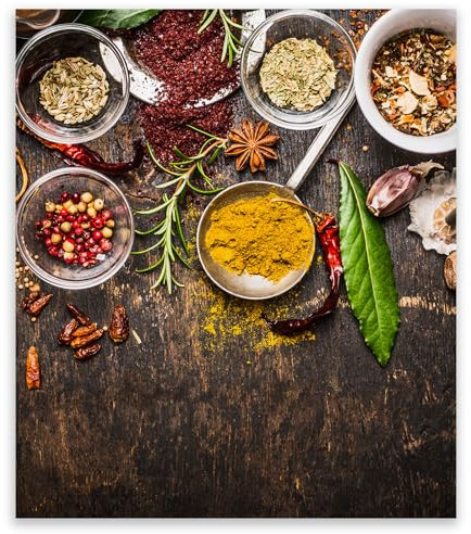 SMTDeco Herdabdeckplatte 45×52 cm – ESG gehärtetes Glas, kratzfest & rutschfest – Spritzschutz & Schneidebrett – für Induktion/Ceranfeld – 1-teilig, Motiv Kräuter Löffel Braun