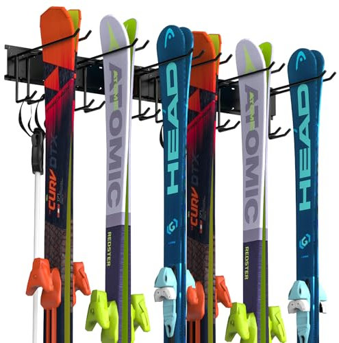 SEHERTIWY Wall Mounted Ski Rack, Skis Holder Holds 6 Pairs of Skis, Ski Storage for Home and Garage Storage, Heavy Duty, Holds Up to 300lbs (Black)