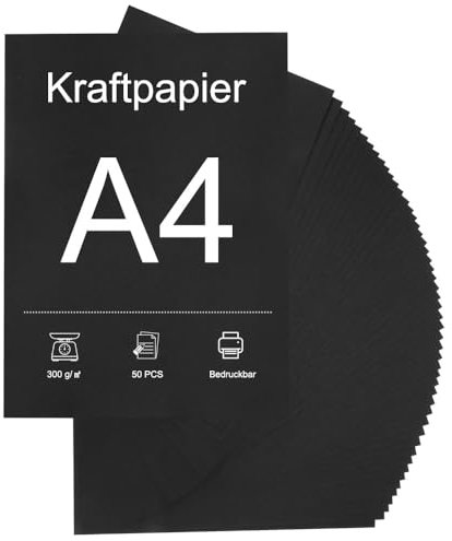 50 Blatt Tonpapier Schwarz A4 - Schwarzes Papier 200g/m², Tonkarton A4, Tonpapier für Malen Kartenherstellung Einladungen Scrapbook Basteln