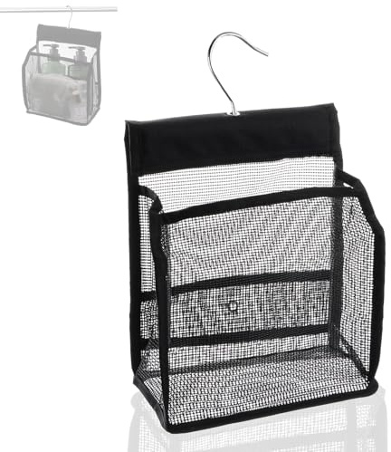 Neerow Hanging Mesh Shower Bag with Hooks, Black Hanging Peg Bag Quick Dry | Mesh Shower Caddy Portable Shower Organizer, Reusable Clothes Pegs Bag for Dorm, Gym, Travel, Swimming