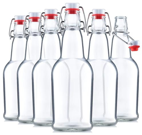 Danmu Art 6PCS 500ml/17oz Glass Bottles with Swing Top - Airtight Preserve Bottle for Home Brewing Oil Vinegar Beer Wine Cider Soda