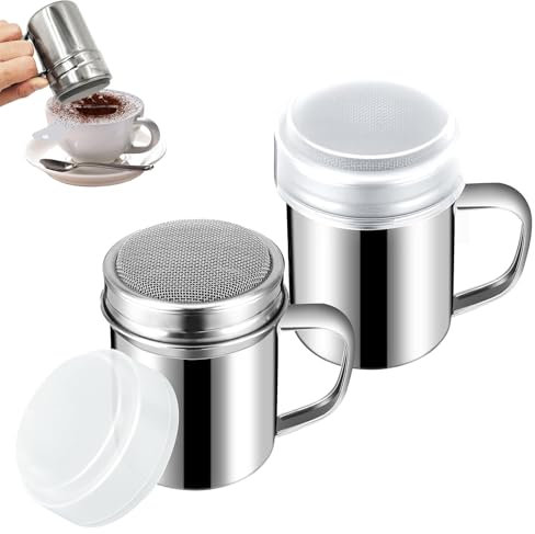 2 unidades de azúcar en polvo, harina con tapa con mango, para capuchino, con tapa de malla fina, colador de azúcar en polvo para restaurante doméstico