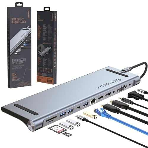 USB C Docking Station 12-in-1 Laptop Hub with Dual 4K HDMI - USB-A & C Ports Gigabit Ethernet Audio and SD Slots - Universal Dock for Mac & Windows