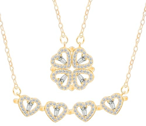 Herz Kleeblatt Magnetisch Damen Halskette, Kette Silber 925 mit Zirkonia Vierblättriges Kleeblatt Anhänger, Elegante Glänzend Glückskette Zwei Tragestile Modeschmuck für Frauen Mama Frau Freundin