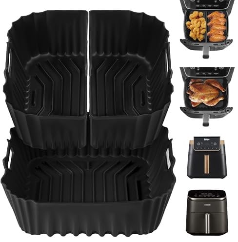 Pietuley 3Pcs Silicone Air Fryer Liners for Hot Air Fryer 19-23 cm, Airfryer Accessories for Tefal Easy Fry Max 5L, Ninja AF180UK Max Pro 6.2L,Russell Hobbs 8L,Cosori TurboBlaze 6L,Philips 6.2L NA230
