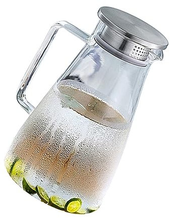 CIYODO Tetera De Cristal Tetera Transparente Tapa De Acero Inoxidable Para Agua y Zumo Diseño De Flor Para Cocina