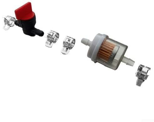 Tap Filter Clamps Set for 6mm Diameter Hose, Diesel Fuel Shut-Off Valve with Low Wear, Includes 4 Hose Clamps and 1 Filter, Compatible with 11mm Inner and 13mm Outer Diameter