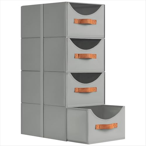 Homsorout Schubladen Ordnungssystem - 4 Stück Schubladenboxen, Grau | Aufbewahrungsbox Stoff Faltboxen, 35 x 25 x 17cm Stapelboxen Kleiderschrank Organizer für Schrank, Dokumente, Kleidung