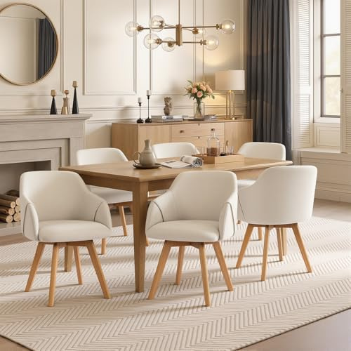 Bekrvio Lot de 6 chaises de Salle à Manger pivotantes à 360° avec accoudoirs, revêtement en Tissu, Pieds en Bois, Design mi-siècle, chaises de Cuisine, Confortables pour Salle à Manger et Salon