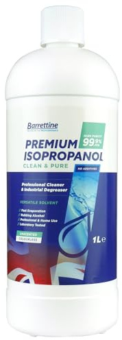 Barrettine Premium Isopropanol IPA 99.9% Purity (1l) - Professional Cleaner & Industrial Degreaser, Unscented & Colourless Isopropyl Rubbing Alcohol with Rapid Evaporation