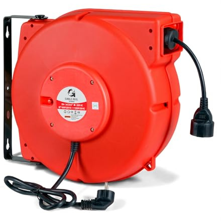 G Automatische Kabeltrommel 20m x 2,5mm² - Einziehbare Kabeltrommel mit schwenkbarer Wandhalterung, 1600 Watt aufgerollt / 3200 W ausgerollt