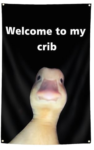 BEZHO Welcome to My Crib Duck Flag, Funny Duck Tapestry 90x60 cm Polyester Hanging Flags Duck Face Backdrop Wall Tapestry with Grommets for Room Bedroom Dorm Party Outdoor Decor