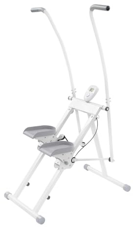 Stepper Fitnessgerät Heimtrainer Pedaltrainer Trainingsgerät Handgriff Display für Zuhause Erwachsene 100 kg Belastung 46 88 136 cm kompaktes Design Ganzkörpertraining (Weiß)