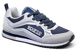 Sparco S-Road-Schuhe, atmungsaktives Mesh, Gummisohle und Phylon, antibakterielle Einlegesohle, reflektierende Einsätze, elastische Zunge, Größe 46, Beige/Blau