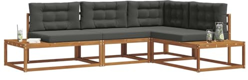 vidaXL Outdoor-Sofagarnitur 4 Stück Natur und Anthrazit, Garten und Terrasse, modernes Outdoor-Sofa-Set, langlebige Eckcouch, Akazienmöbel, wetterfeste Sitzgelegenheit