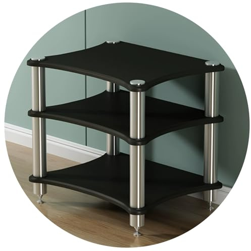 Audio Rack 3-Tier Black Storage for Amplifiers CD Players Tuners Speakers & Vinyl Turntables - Perfect Multimedia & Recording Studio Furniture (60x48x62cm)