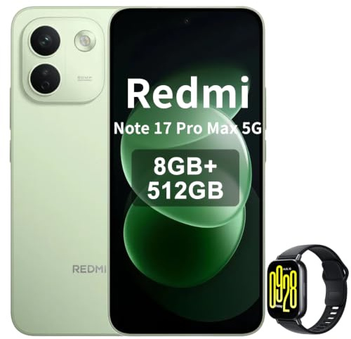 XIAOMI Redmi Note 17 Pro Max 5G–Smartphone 8+512GB,Display 6,83 1.5K AMOLED, Snapdragon 6 Gen 5,Batteria 9210mAh+Ricarica 100W,Fotocamera 50MP OIS+Ultra,IP68,Verde,incluso Smart Watch