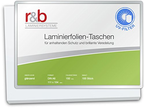 Laminierfolien A6 (111 x 154 mm), 2 x 150 mic, glänzend, mit UV Filter, 100 Stück