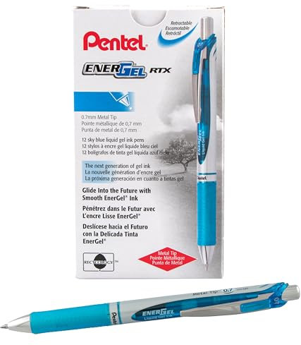 Pentel EnerGel XM BL77 Gelschreiber mit Druckmechanik, hellblau (12 Stück)