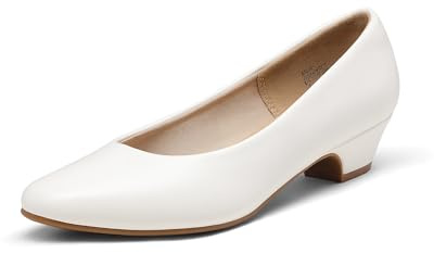DREAM PAIRS Damen Chunky Geschlossene Zehe Niedrige Blockabsätze Arbeit Pumps Bequeme Runde Zehe,Size 40,Weiss/Pu,Mila