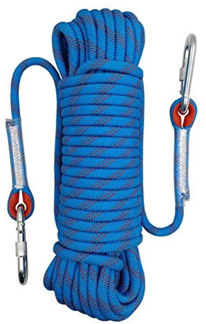 Wolike 10 Meters Length Professional Climbing Rope Rappelling Abseiling Rope Outdoor Excursions Accessories 12mm Diameter 12KN Escape High Resistance Rope With Two Carabiners(Blue,10m)
