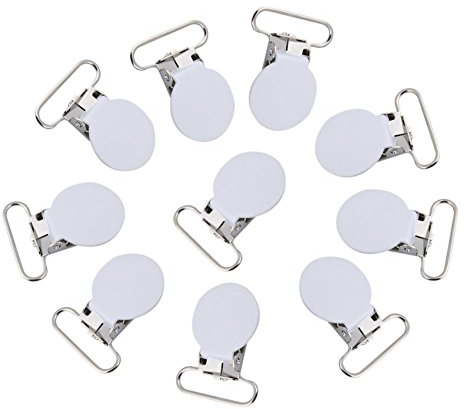 Metall Schnuller Clips, Rund Schnullerkettenclips Hosenträger Clips Dummy Nippel Halter für Baby Kleinkinder 10 Stücke(Weiß)