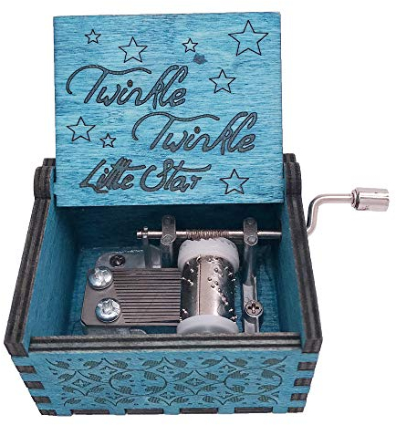 Youtang Spieluhr mit Handkurbel, geschnitztes Holz, Musik-Geschenke, Play Twinkle Twinkle Little Star, blau