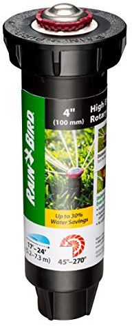 Rain Bird 22SARVAPRO High-Efficiency Pro Rotary Sprinkler, Hand Adjustable 45° - 270° Pattern, 17' - 24' Spray Distance, 4 Pop-up Height