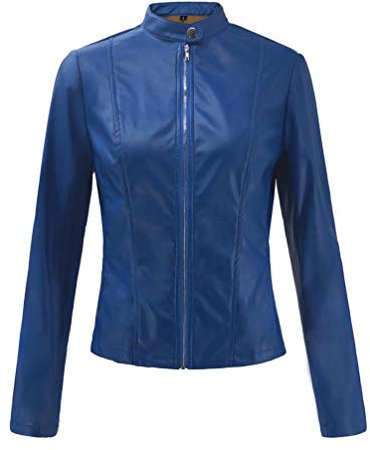 ASKSA Femmes Veste en Simili Cuir Fermeture éclair Moto Courte PU Outwear Décontracté Manches Longues Mince Manteau Court Faux Cuir Zippé Blouson Motard Petites Jacket(Bleu,M)