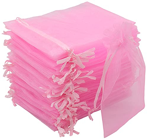 Leeyunbee 100PCS 10x15cm Rose Sacs Organza, Sachets Pochettes Cadeau en Organza avec Cordon de Serrage, Sac à Bijoux Sachets pour Lavande, Idéales pour Bijoux Cadeaux Bonbons Marriage