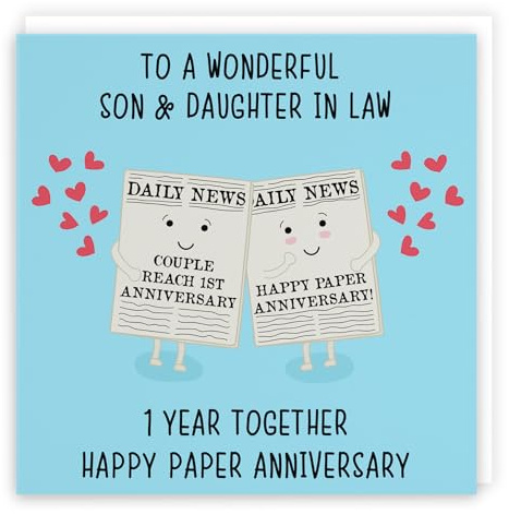 Hunts England - Son And Daughter In Law 1st Anniversary Card - Fun Cute Anniversary Card - 1 Year Together - Happy Paper Anniversary - Iconic Collection