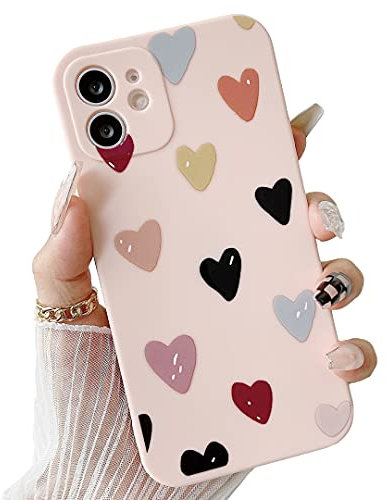 ZTOFERA Compatible with iPhone 12 Case (6.1), Cute Hearts Pattern Designer Phone Case for Girls Women, Soft Silicone Shockproof Protective Bumper Cover for iPhone 12, Pink