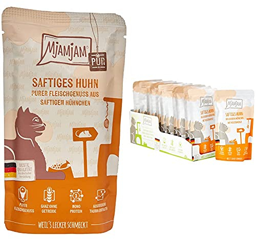 MjAMjAM - Premium Nassfutter für Katzen - Quetschie - Pure - Hühnchen, 12er Pack (12 x 125 g) & Premium Nassfutter für Katzen - Quetschie - saftiges Huhn an leckeren Möhrchen, 12er Pack (12 x 125 g)