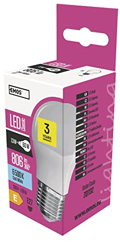 EMOS LED Lampe Mini Globe 7,3 W, Ersatz für 60W Glühbirne, E27 Sockel, Helligkeit 806lm, Kaltweiß 6500K, 30000 Stunden Leuchtdauer, CRI min. 80, 250° Abstrahlwinkel, ZQ1132