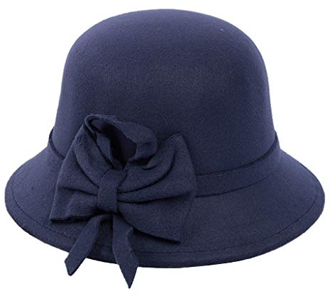 Damen 1920er Cloche Hut mit Schleife Faux Filz Vintage Kirchenhut Elegant Schlapphut Knautschbar Bowler Hut Klassische Party Hüte, Marineblau, EinheitsgröÃŸe