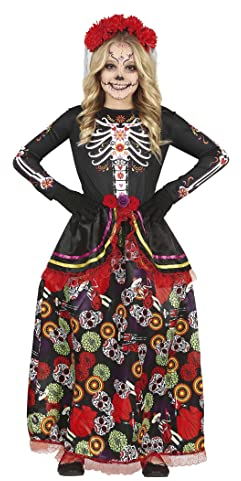 FIESTAS GUIRCA Día De Los Muertos Kostüm für Mädchen – Langes elegantes Tag der Toten Kleid und Haarreif mit Blumen 10–12 Jahre