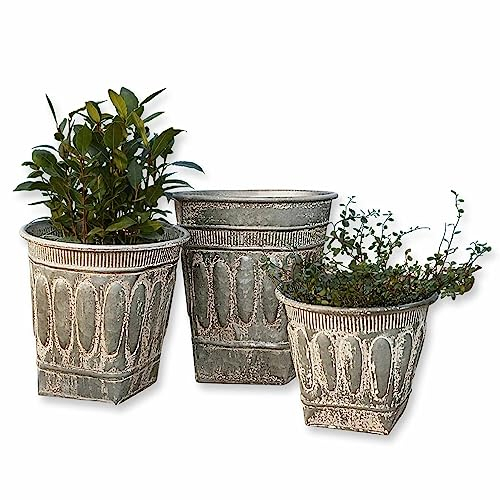 Loberon Lot de 3 Cache-Pots Bakersfield, Gris Vieilli