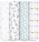 aden + anais Letters Swaddle Musselindecken, 100% Baumwolle, atmungsaktiv, für Babys, Mädchen und Jungen, Alphabet, niedlich und Tier, für Neugeborene und Kinder, 4 Stück