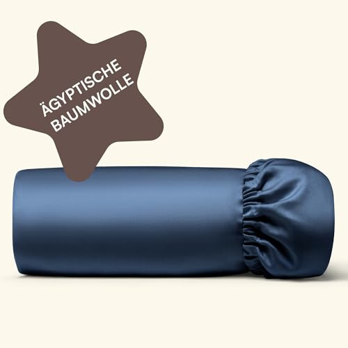 Amqua Bettlaken 160 x 200 Baumwolle Dunkelblau | Spannbettlaken hohe Matratze 30cm Steghöhe| ägyptische Baumwolle Bettlaken 160x200cm Mako Satin| Satin 160x200 Navy| 1x Spannbettlaken