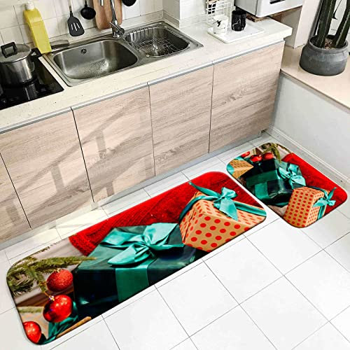 Banemi Teppich Flauschig, Teppich für Die Küche Grün Rot Geschenke Glocken 40X60cm+40X120cm Heimtextilien