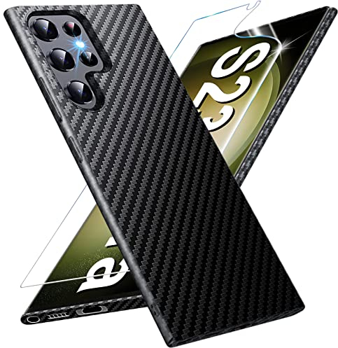 Hülle Carbon [mit S23 Ultra Schutzfolie] Ultra dünn PC Handyhülle Slim Case Schutzhülle für Samsung Galaxy S23 Ultra 5G Cover Stoßfest 360 Grad Hüllen