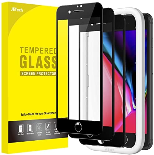 JETech Full Screen Schutzfolie für iPhone SE 3/2, iPhone 8/7 4,7 Zoll, Schwarzer Rand Panzer Schutz Glas Folie Displayschutz mit Einfaches Installationswerkzeug, HD Klar, 3 Stück (Schwarz)