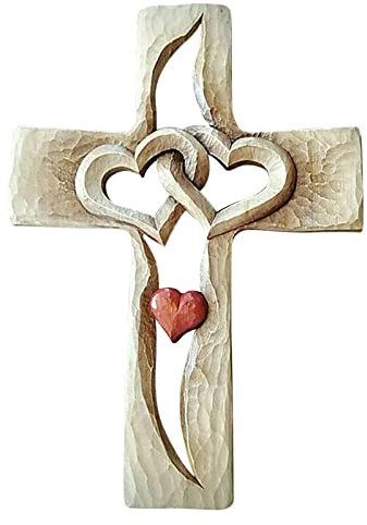 Geschnitzte hölzerne Kreuz-ineinander verschlungene Herzen hölzerne Liebes-Kreuz-Dekoration Kinder Regal