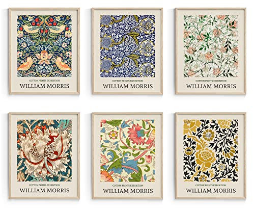 Habseligkeit William Morris Wandkunstdrucke, Retro-Wanddekorationen für Zimmer Ästhetik, Blumenmarkt-Poster für Schlafzimmerdekoration, ästhetisch, ungerahmt, 20,3 x 25,4 cm, 6 Stück