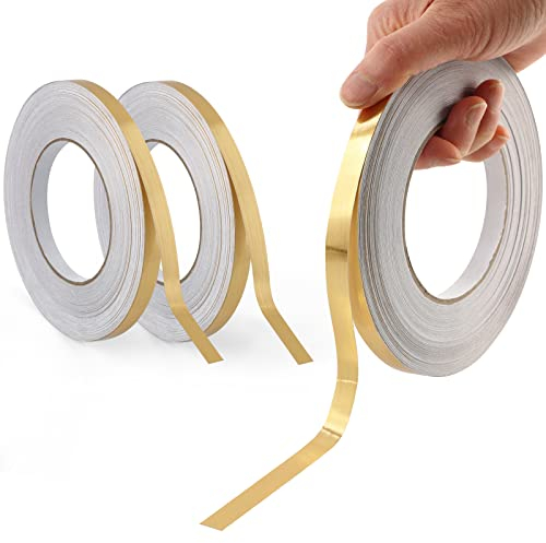 Trimold Peel and Stick Gold metallisiertes Polyester-Mylar-Folie-Bastelband, selbstklebende Wandleiste mit lebendiger spiegelähnlicher Oberfläche für DIY-Projekte, dekorative Grafik